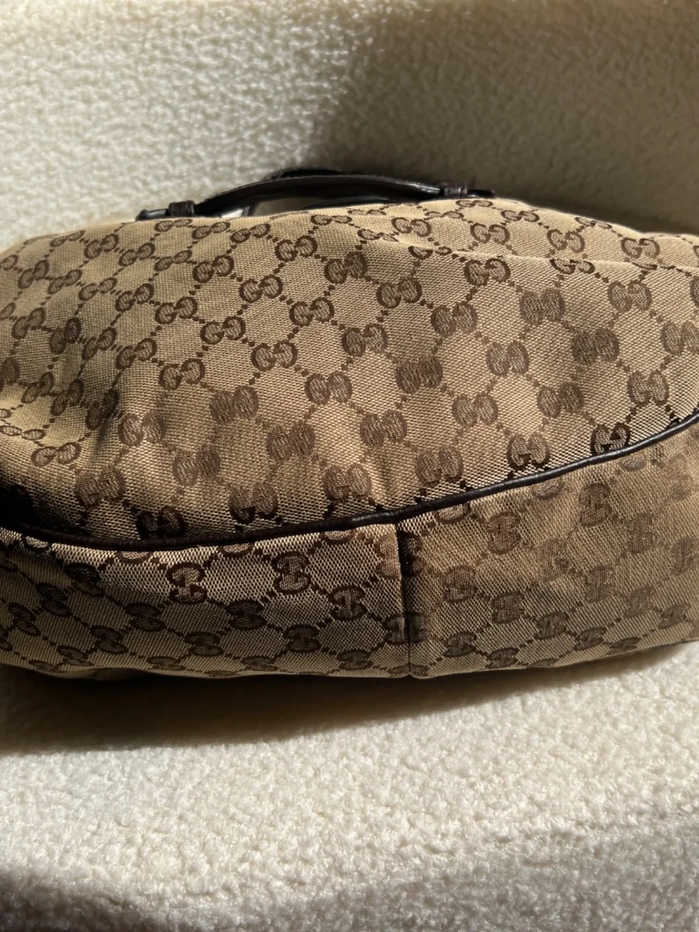 GUCCI Beige/Ebony GG Canvas Dressage Hobo Bag
